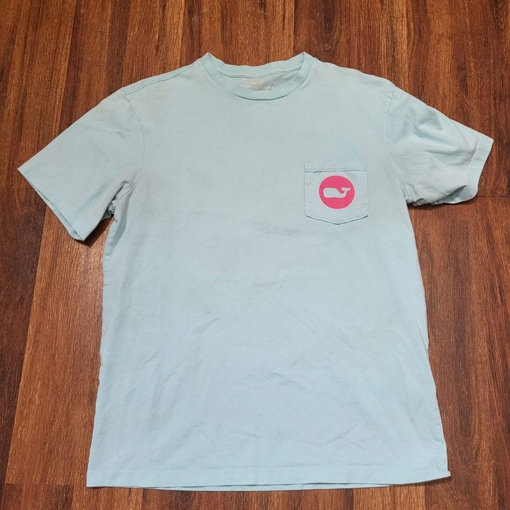 Vineyard Vines Short Sleeve Tee Shirt, Mens S, Light Blue w/EDSFTG, EUC